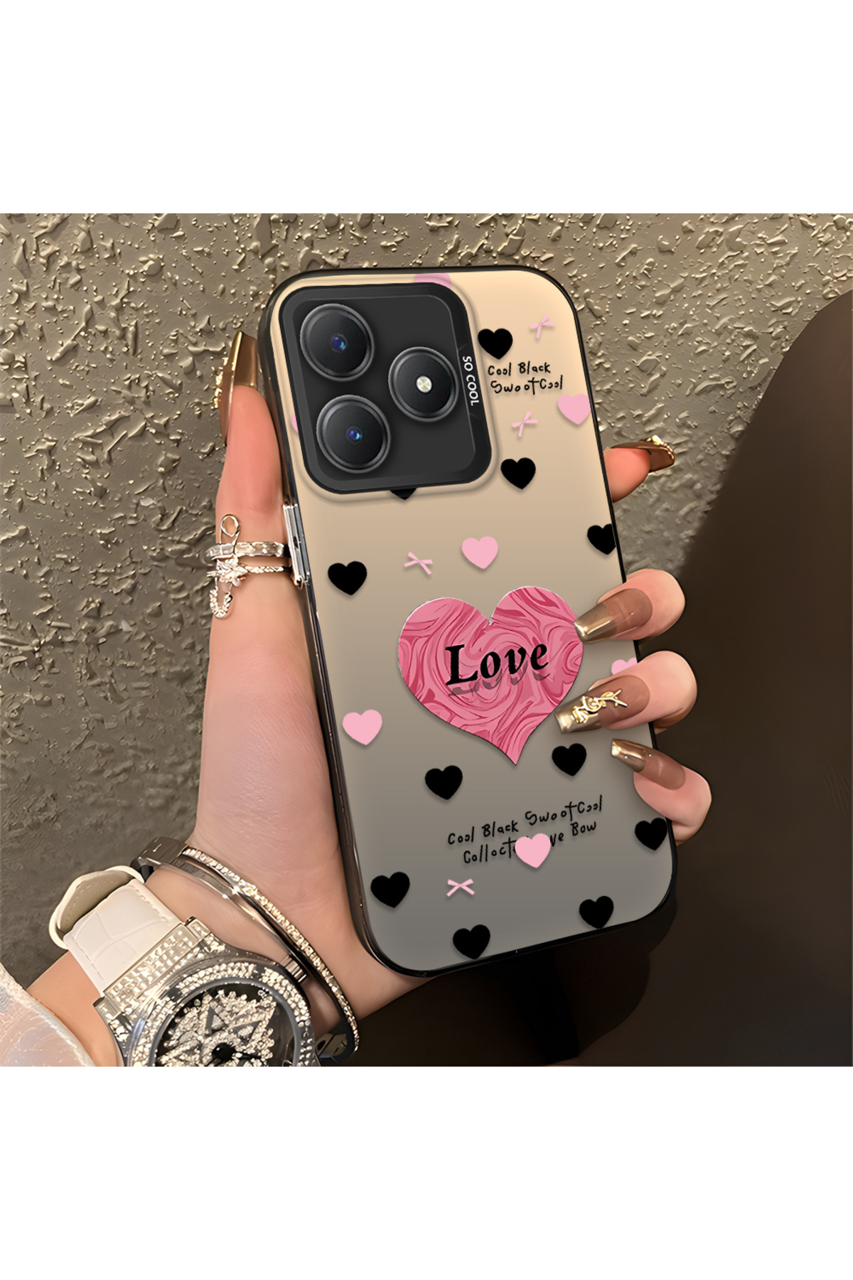 Realme C61 Compatible Silicone Edge Hard Back Anti Fall Phone Case with Heart Pattern