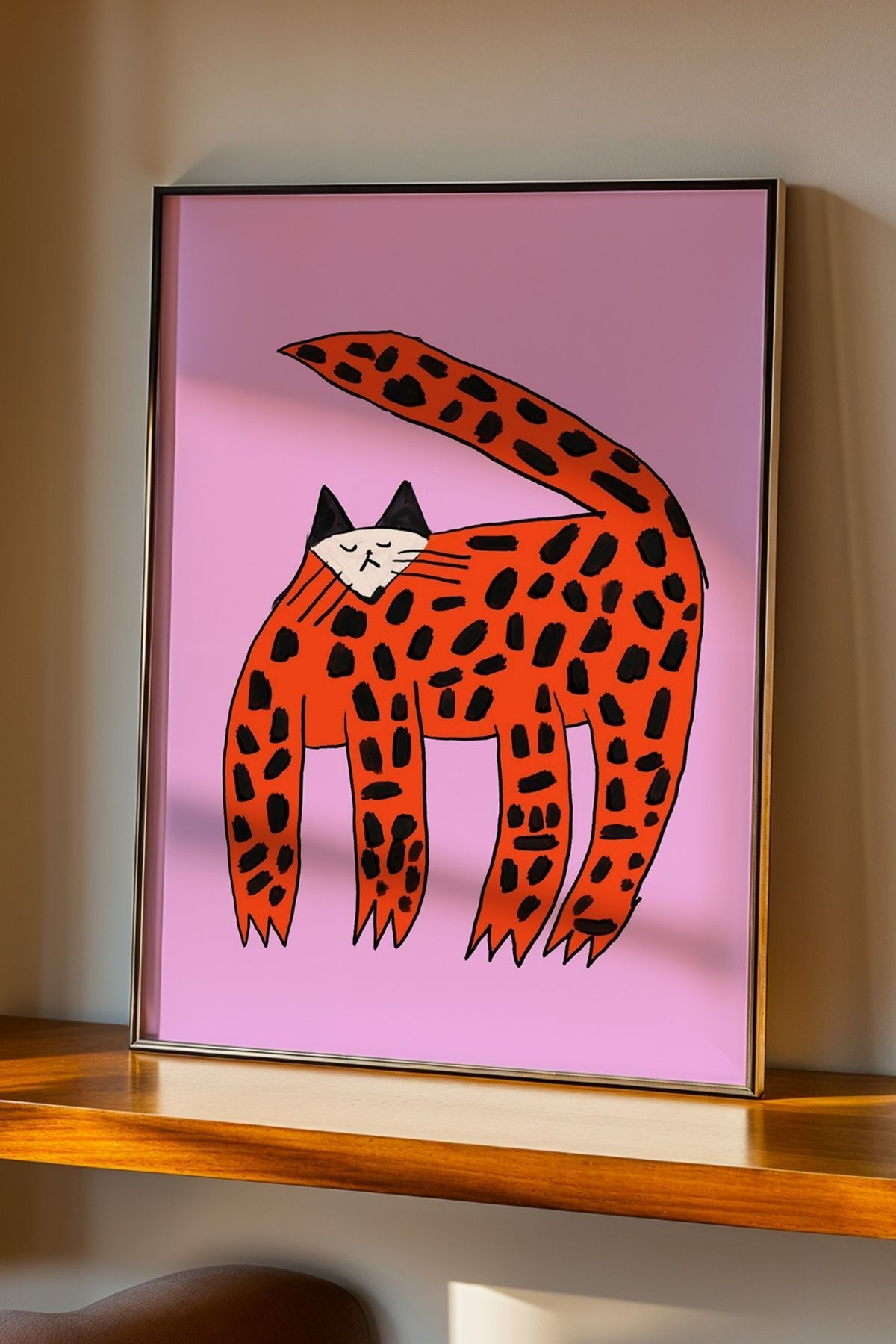 Leopar Desenli Kedi Figürlü Modern Poster Duvar Dekoru