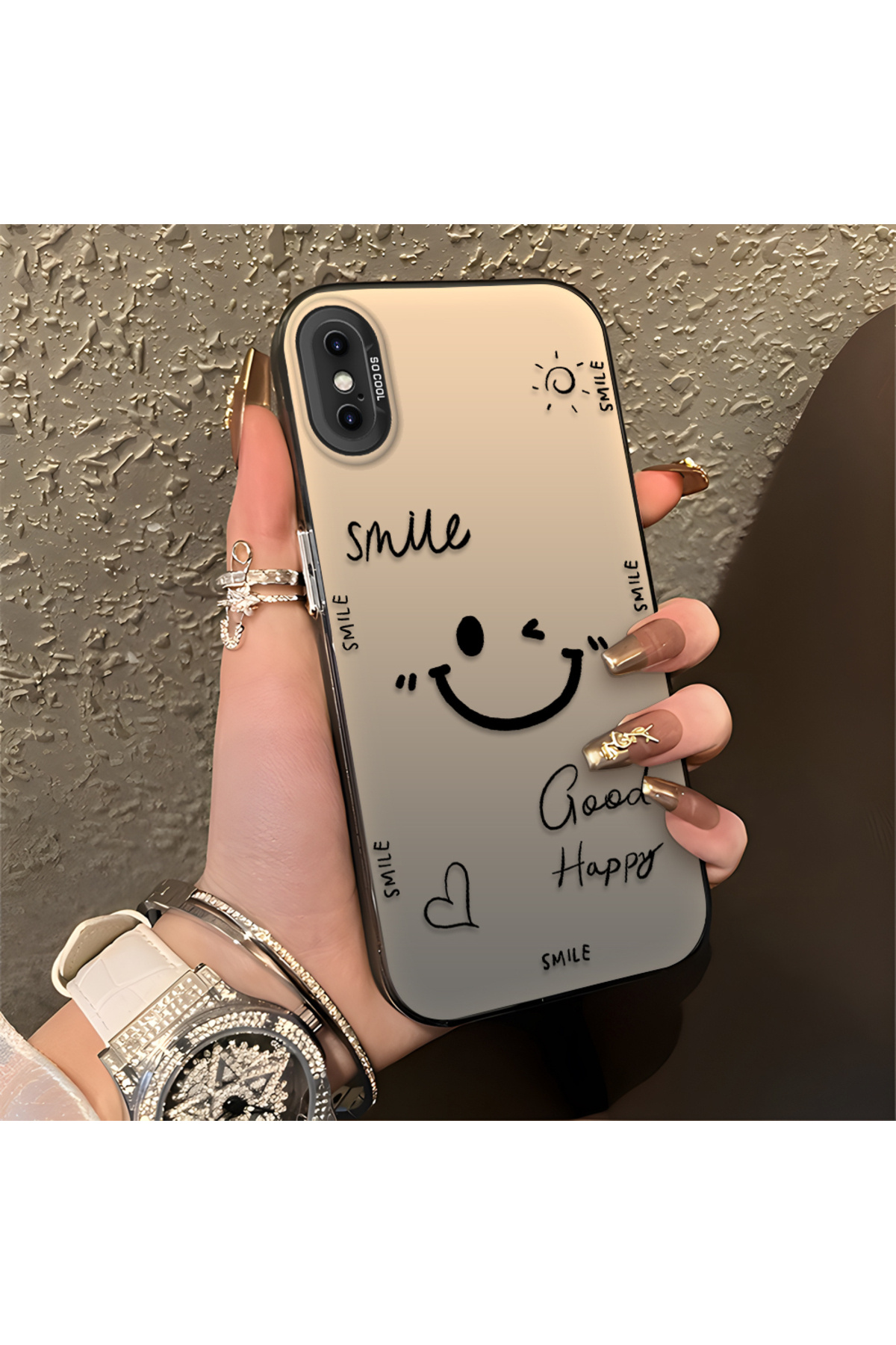 iPhone X Compatible Silicone Edge Hard Back Anti Fall Phone Case with Smile Pattern