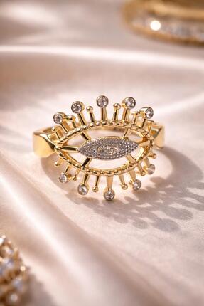 Fashionjewelery Altın Rengi Nazar Göz Taşlı Ayarlanabilir Yüzük