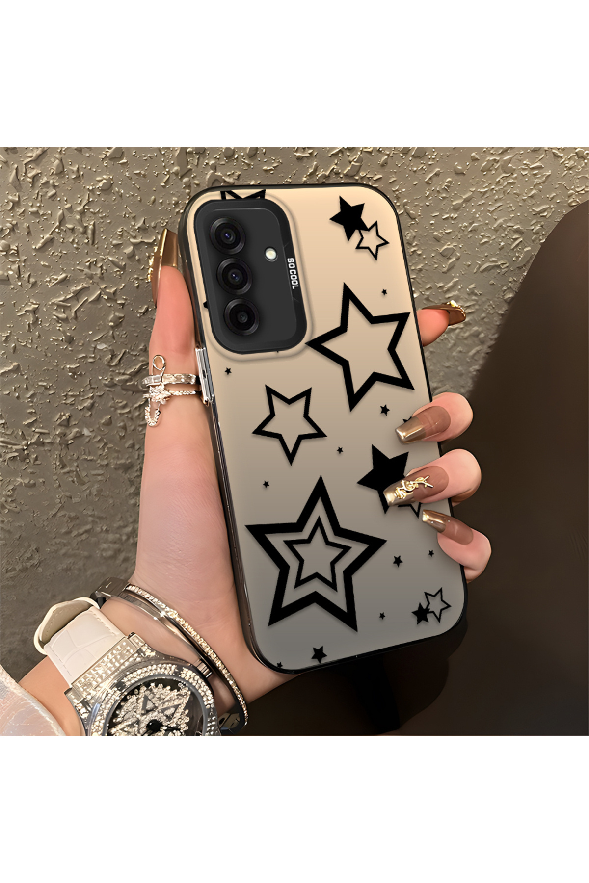 Samsung Galaxy A26 Compatible Silicone Edge Hard Rear Anti Fall Phone Case Stars Patterned
