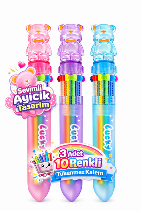Brumoon Bear 10 Renk Tükenmez Kalem 3'lü Set