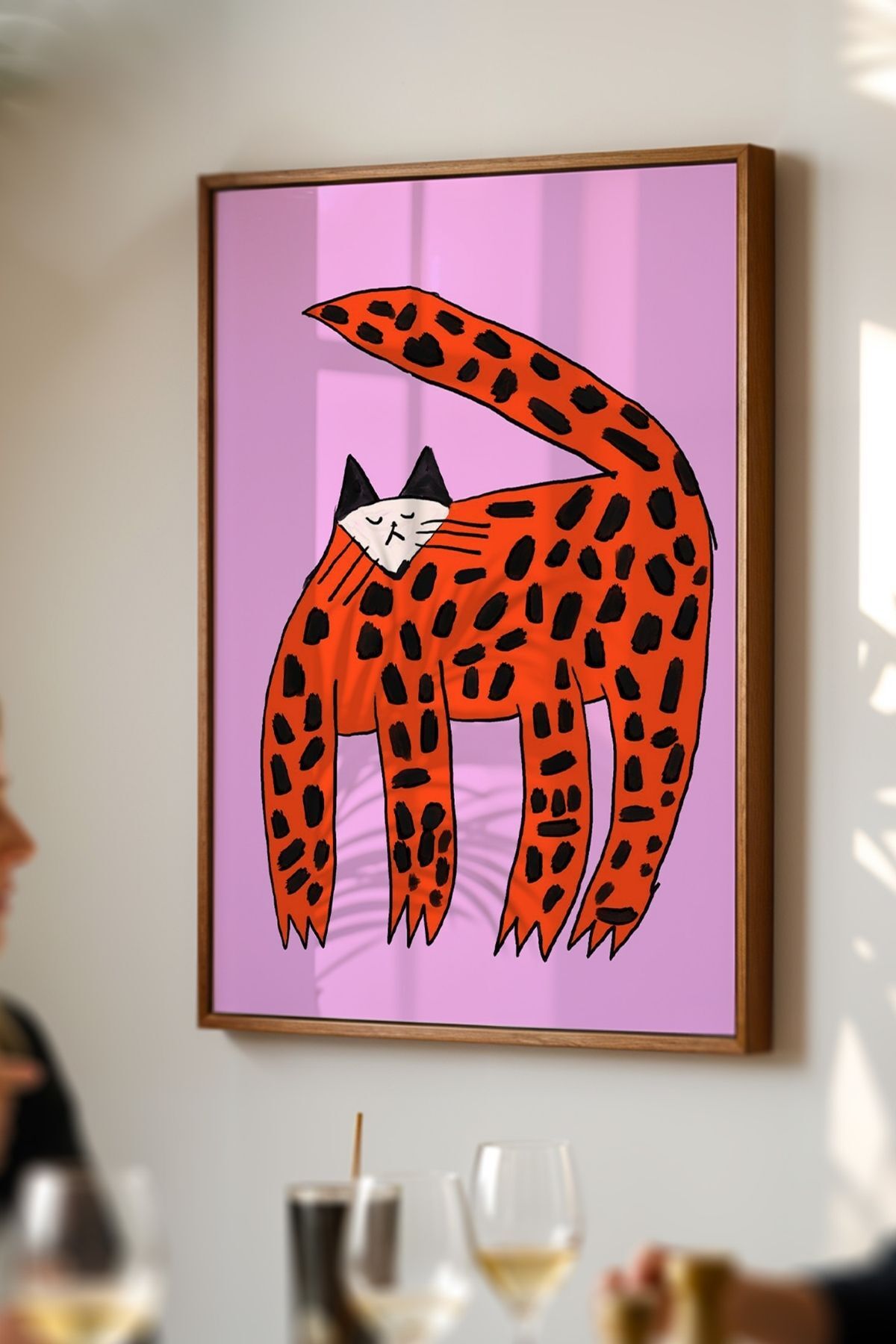 Leopar Desenli Kedi Figürlü Modern Poster Duvar Dekoru