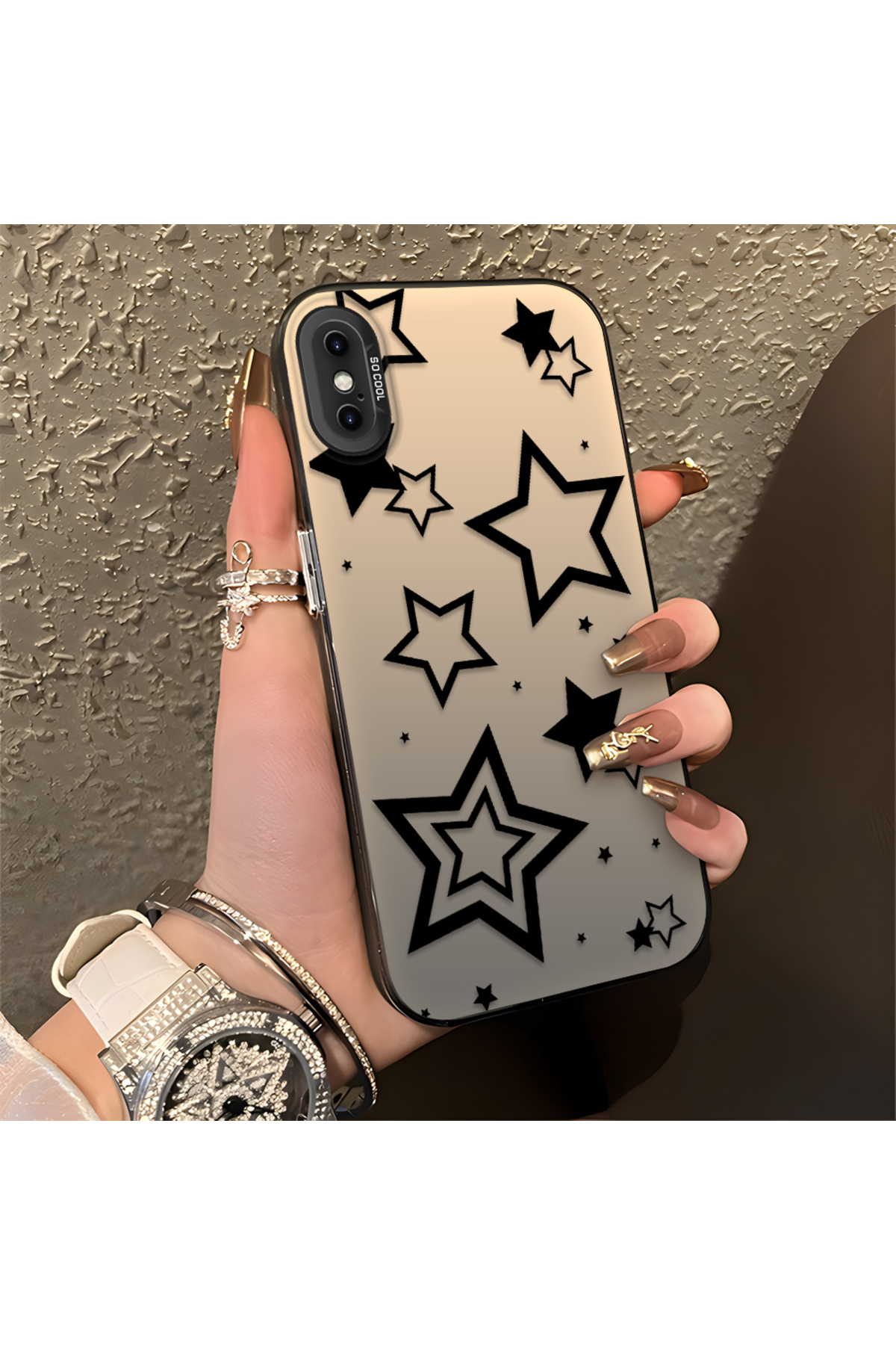 iPhone XS Max Compatible Silicone Edge Hard Back Anti Fall Phone Case Stars Patterned