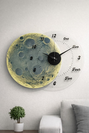 ARTI HOME Duvar Saati Dekoratif Ay Tasarımlı Büyük Boy Ahşap Saat