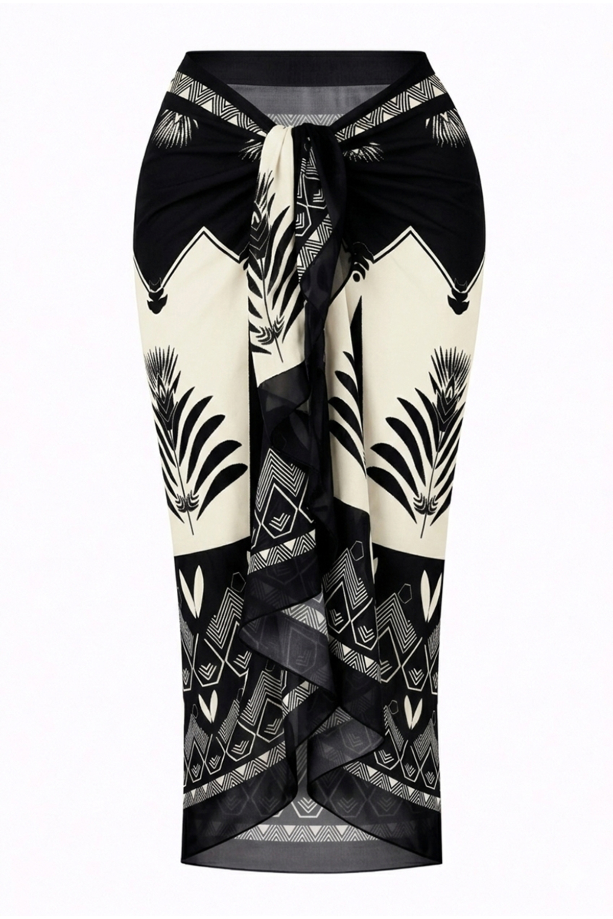 Women's Black and White Geometric Patterned Interior Not Showing Long Pareo