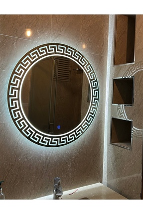 AYNA MERKEZİ Modern LED Işıklı Yuvarlak Banyo Aynası Desenli Dekoratif Ayna
