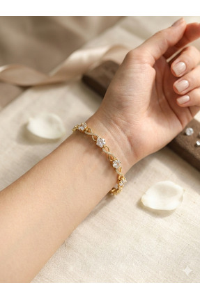 Zihintaşı Atölyesi Altın Kaplama Zirkon Taşlı Sonsuzluk ve Çiçek Figürlü Çeli...