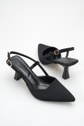 VELLA BAG Kadın Siyah Sivri BurunArka Açık Topuklu Ayakkabı