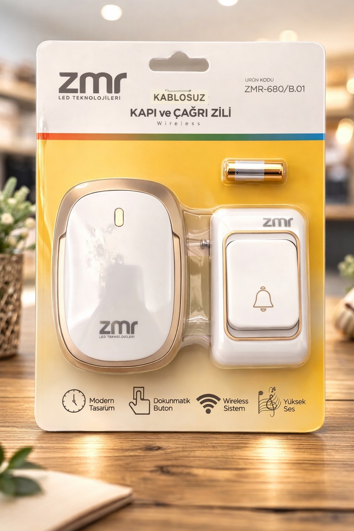 ZMR LUMIXA PİLLİ KABLOSUZ KAPI VE ÇAĞRI ZİLİ (GOLD DETAY) PİLLER