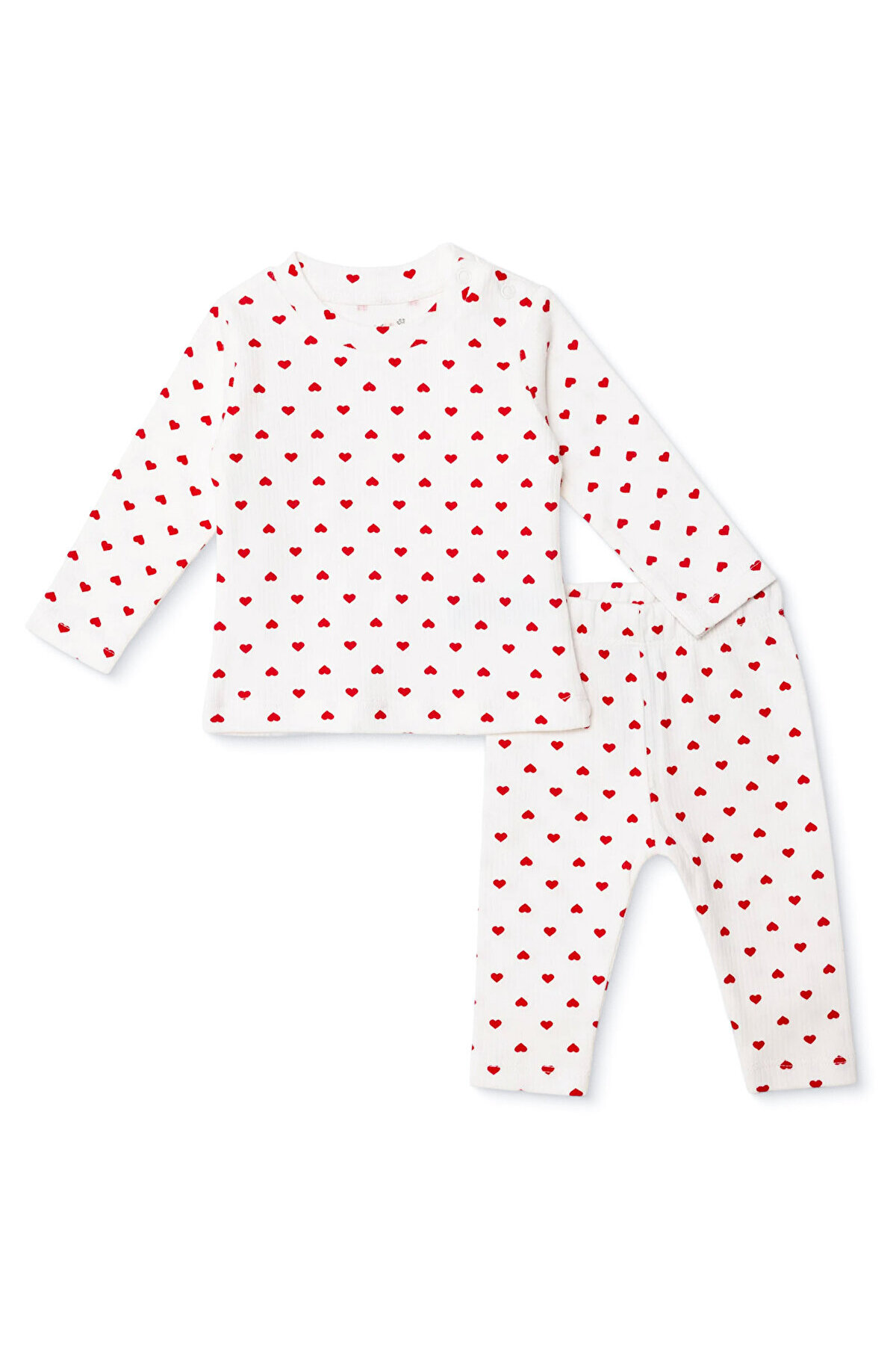 Baby Girl Sweatshirt-Bottom Heart Printed Crew Neck Long Sleeve Rib