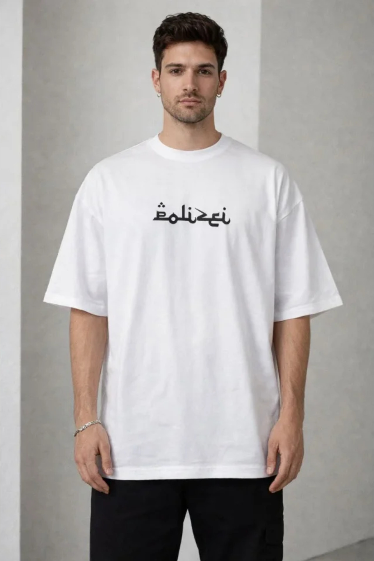 Erkek Bisiklet Yaka Baskılı Kısa Kollu Tişört Streetwear Günlük Basic Pamuklu T-shirt - alternatif görünüm