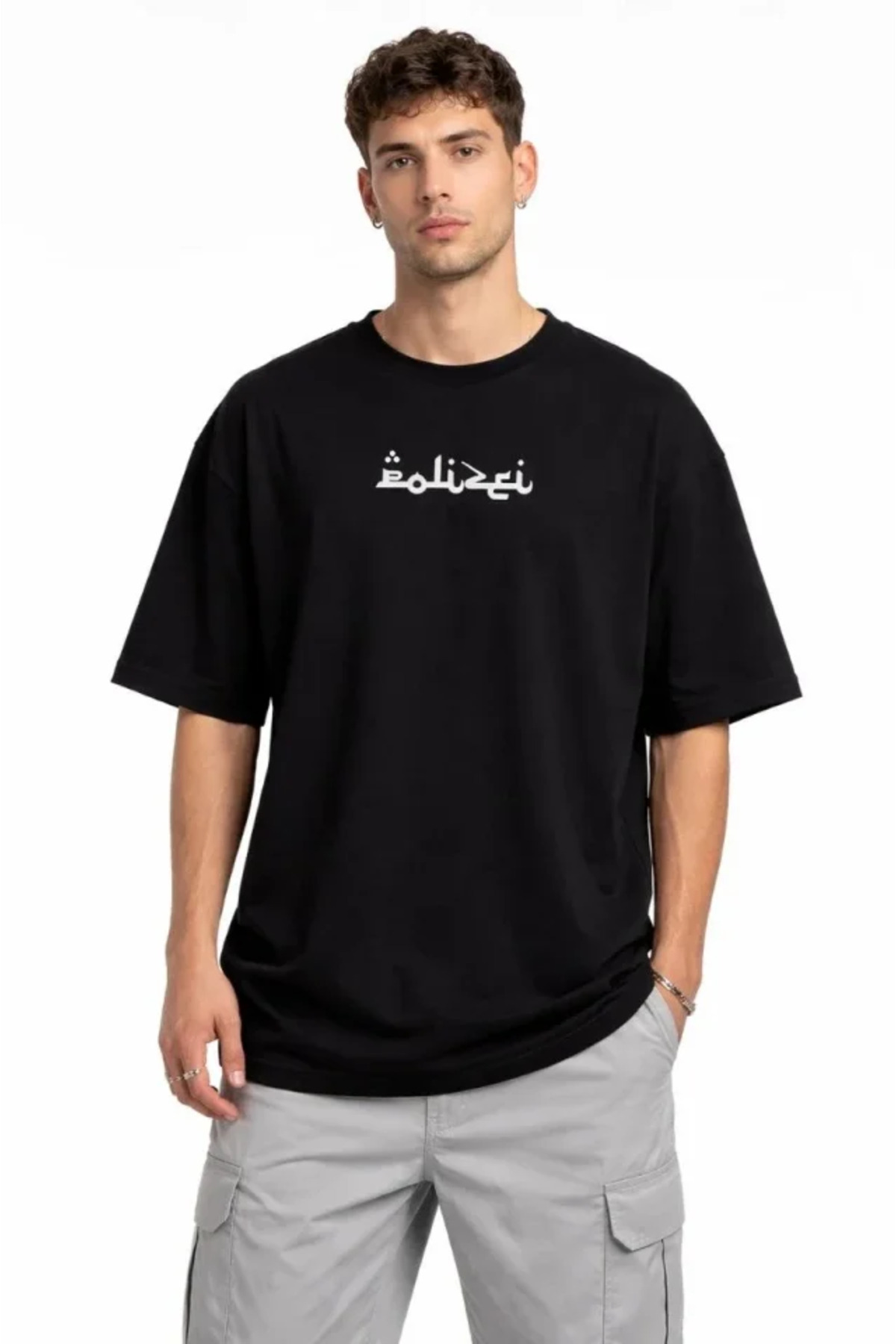 Erkek Bisiklet Yaka Baskılı Kısa Kollu Tişört Streetwear Günlük Basic Pamuklu T-shirt -