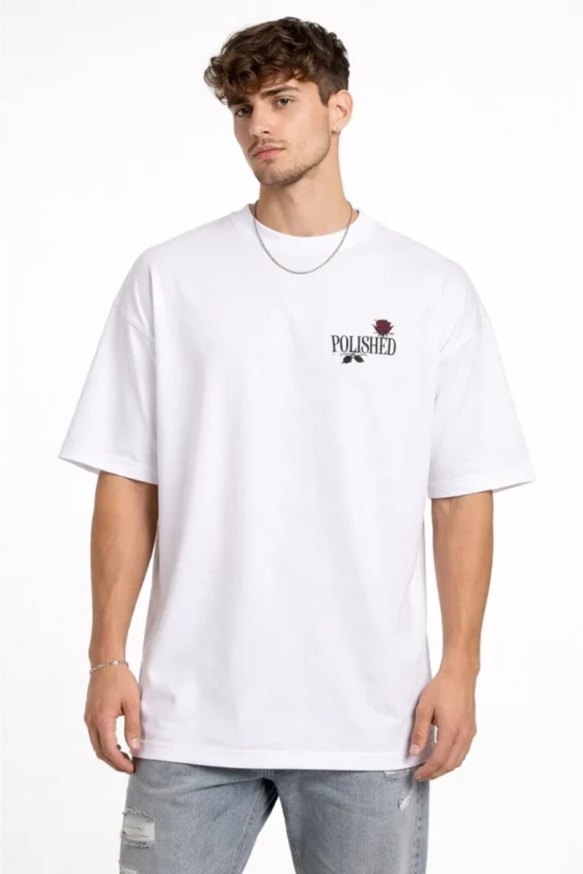 Erkek Bisiklet Yaka Baskılı Kısa Kollu Tişört Streetwear Günlük Basic Pamuklu T-shirt -