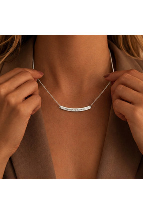 Soleildor 925 ayar Orijinal Gümüş Kişiye Özel Kavisli Bar İsim Tarih Gümüş Kolye