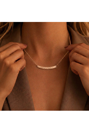 Soleildor 925 ayar Orijinal Gümüş Kişiye Özel Kavisli Bar İsim Tarih Gümüş Kolye