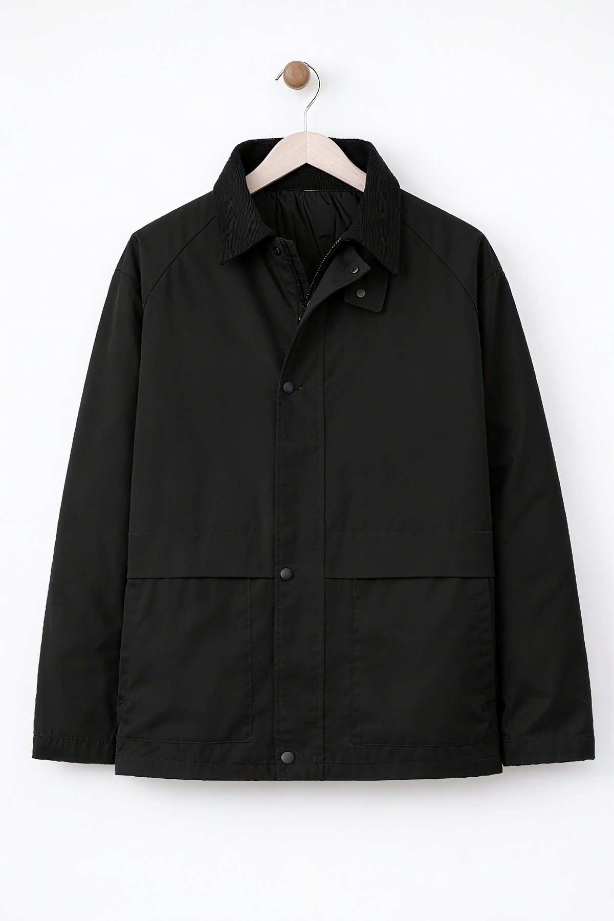 EA LİNE  Siyah Oversize Kadife Yaka ve Çıtçıt Detaylı Unisex Mevsimlik Mont&Ceket - Görsel 5