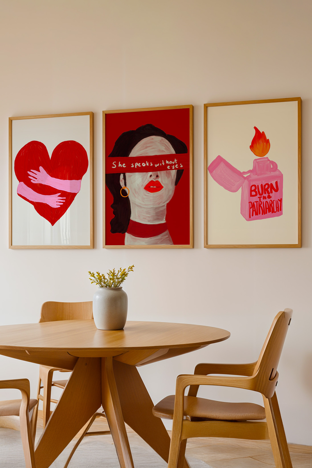 3’lü Feminist Yazılı Tablo Poster Seti Kadın Figürlü Çerçevesiz