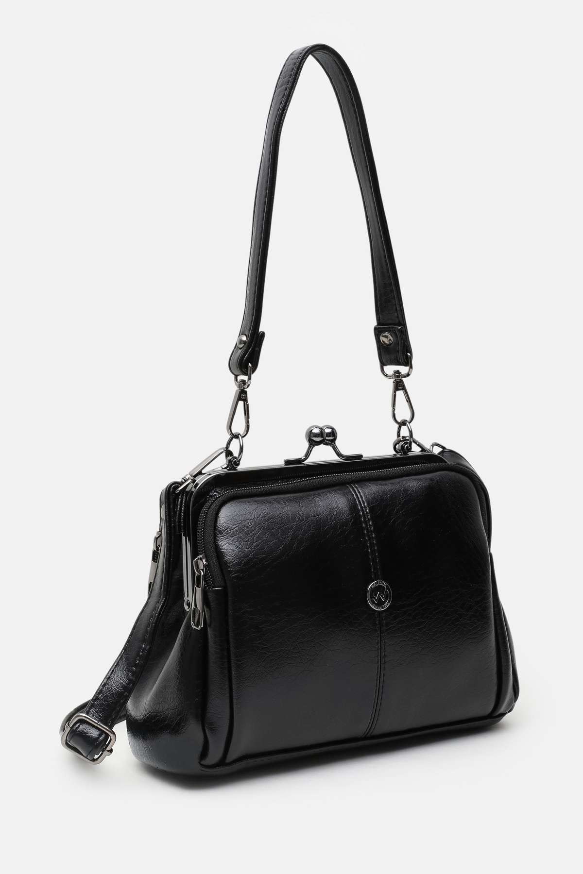 Cochines  Kadın Siyah 4 Bölmeli Astarlı Burslu Ve Fermuar Kapama El Kol Ve Omuz Çantası - Görsel 2