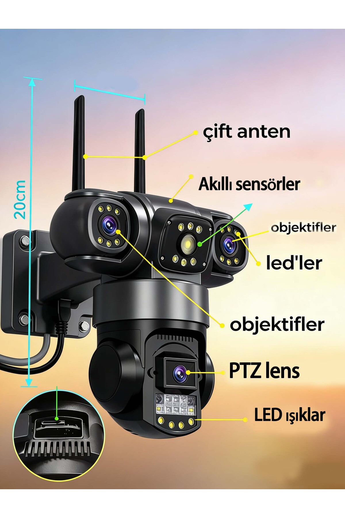 Dobest 3 Kamera Kablosuz 24 Saat Güvenlik: 6MP 4G SIM'li PTZ Kamera, Hareket Algılama, Gece Görüş ve Sesli Alarm