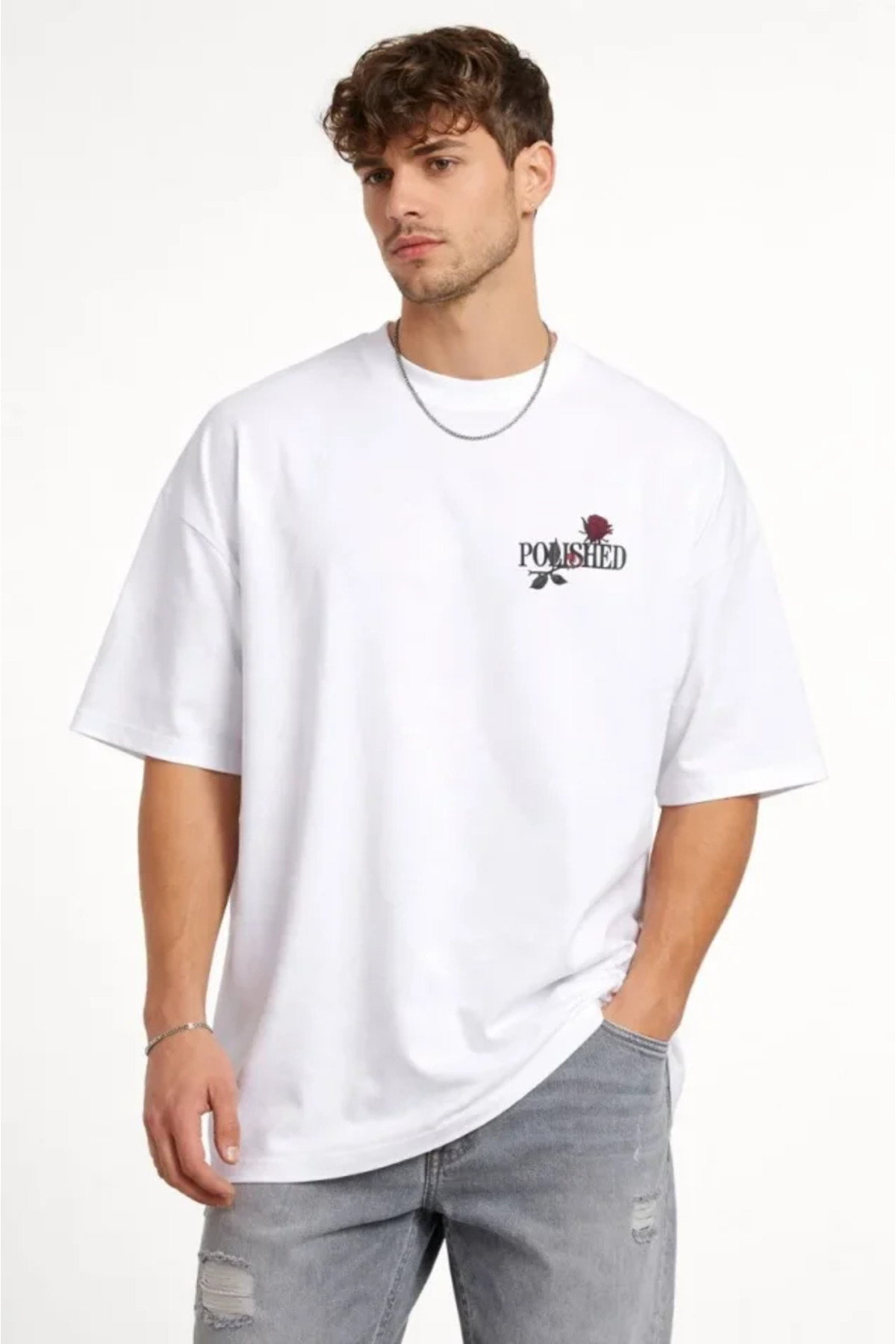 Erkek Bisiklet Yaka Baskılı Kısa Kollu Tişört Streetwear Günlük Basic Pamuklu T-shirt - alternatif görünüm