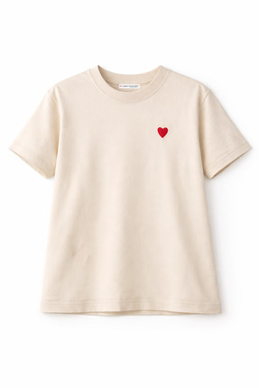 Mixray 2056 Kadın %100 Pamuk Kalp Nakışlı Bisiklet Yaka T-shirt Bej