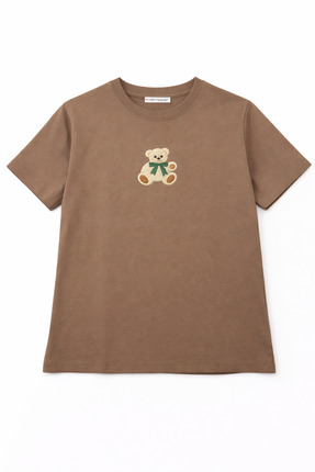 Mixray 2060 Kadın %100 Pamuk Ayıcık Nakışlı Bisiklet Yaka T-shirt Vizon