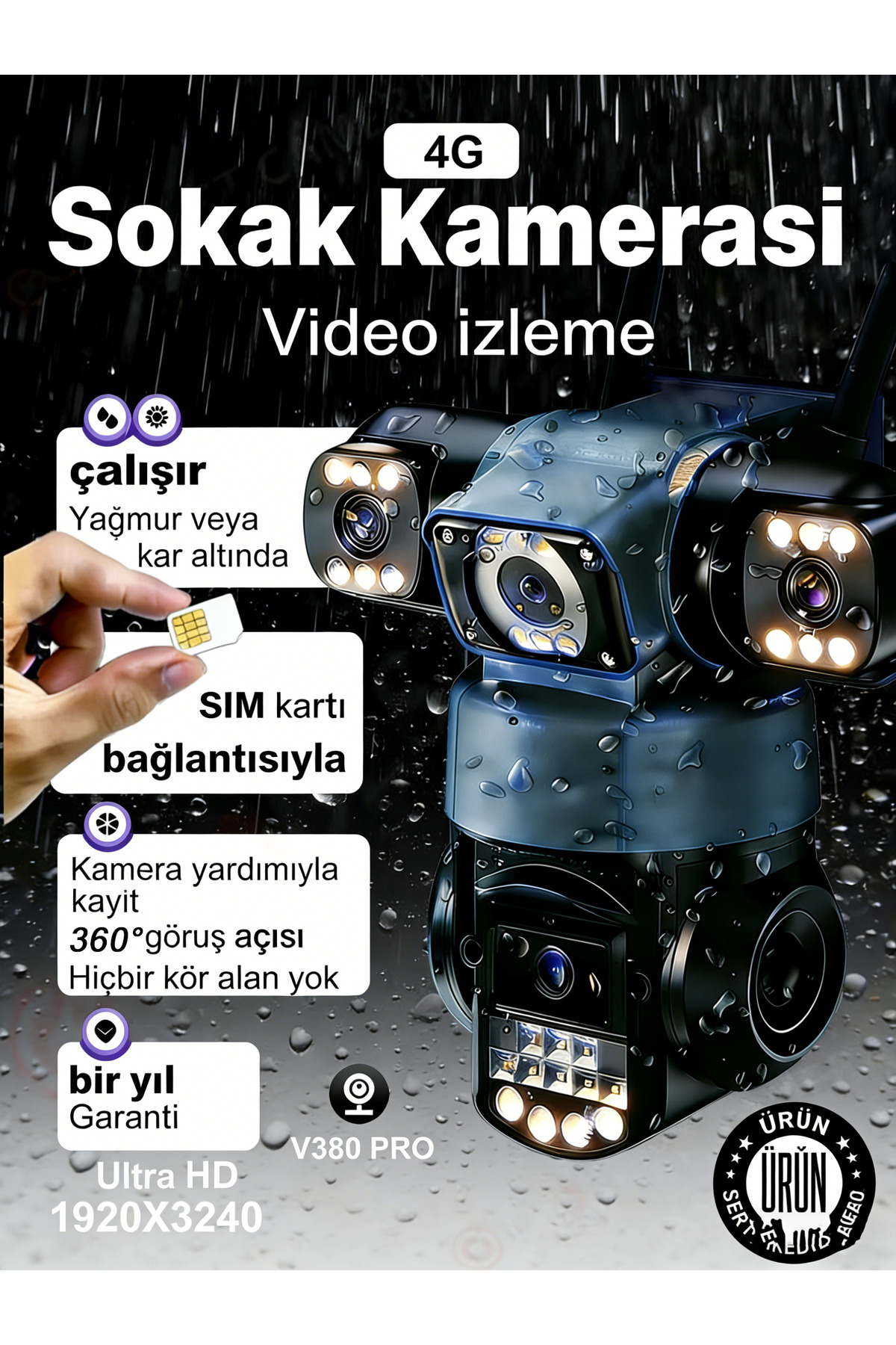 Dobest Kablosuz 24 Saat İzleme: 6MP 4G SIM Destekli Dış Kamera, Hareket Sensörlü, Gece Görüş ve Sesli Uyarı