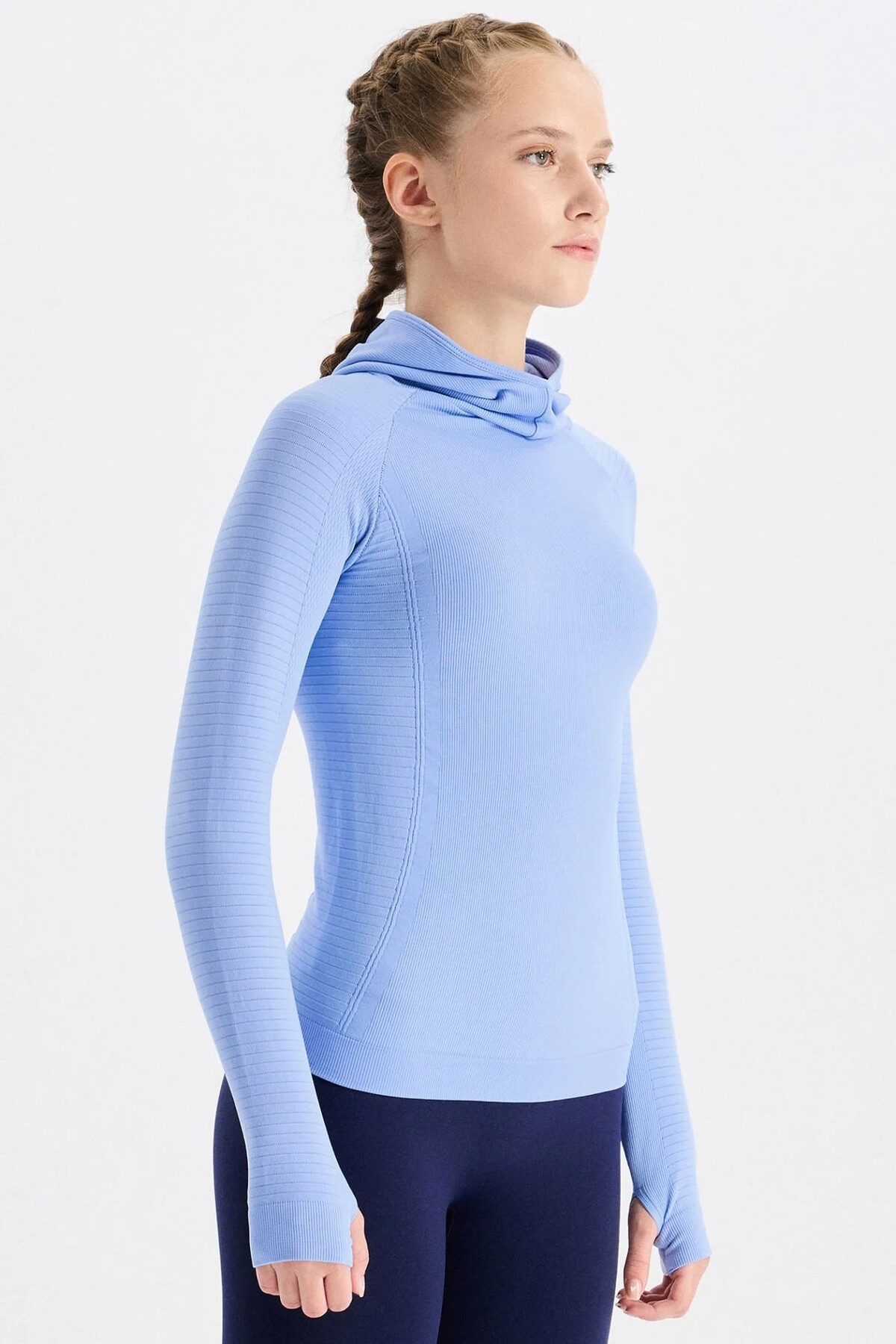 COMEUP Uzun Kollu Kapüşonlu Sweatshirt Mavi görsel 4
