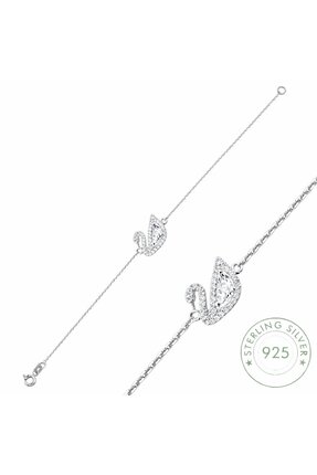 Pietra Kadın Gümüş Bileklik 925 Ayar Kuğu Tasarımlı 16+3 Cm Zincirli Bileklik
