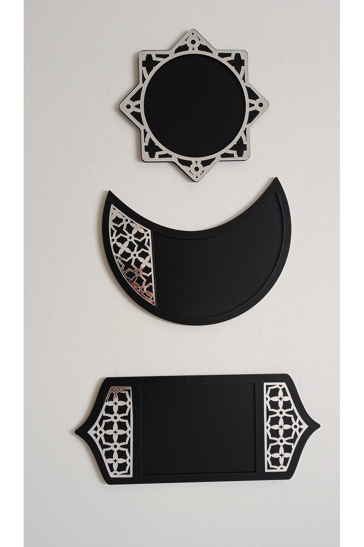 3-PIECE WOODEN PRESENTATION PLATE - BLACK-SILVER
