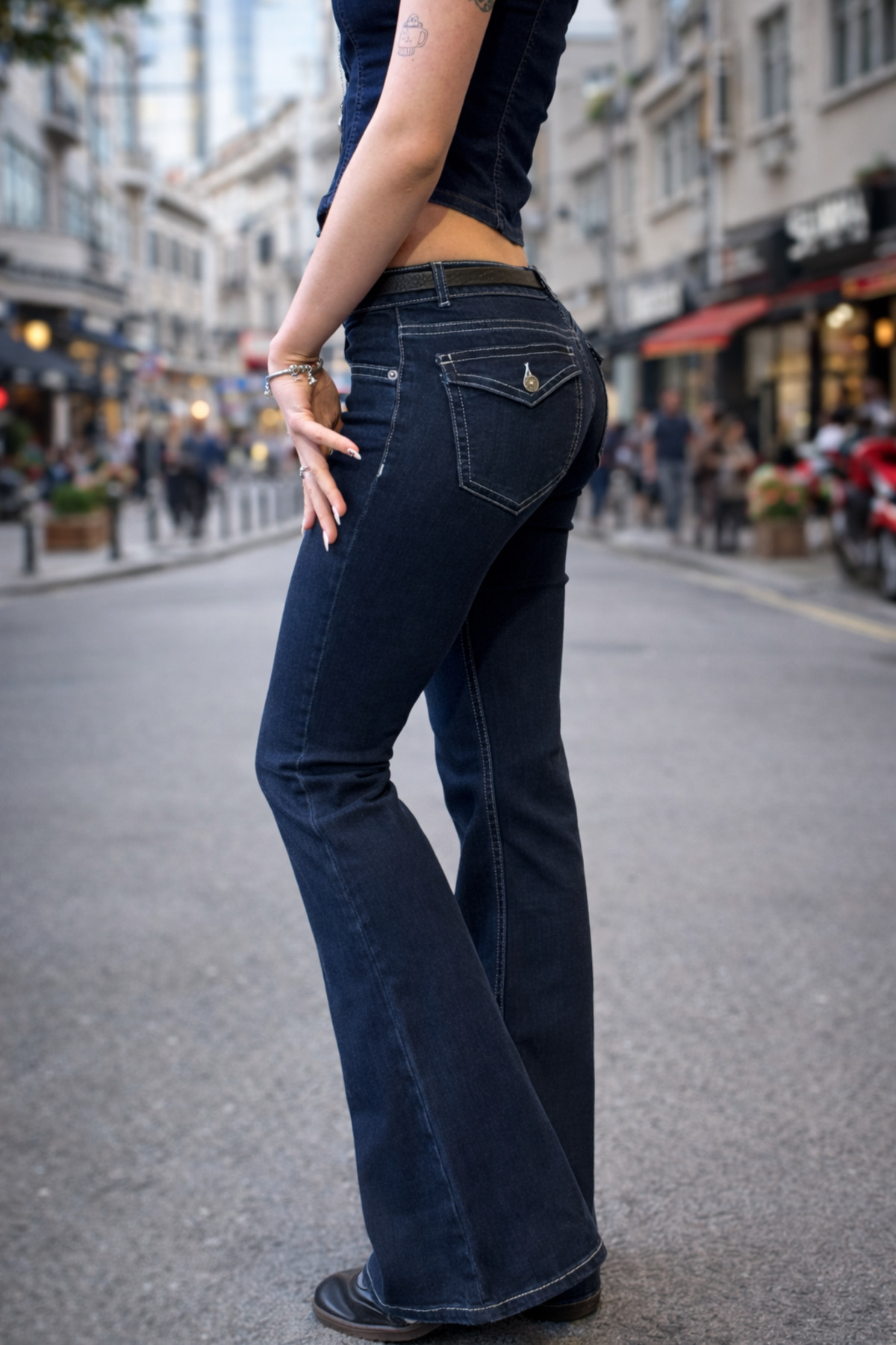 Messy Girls  Vintage 2000s Denim Düşük Bel Flare Bootcut İspanyol Paça Jean Kot Pantolon Cep Detaylı