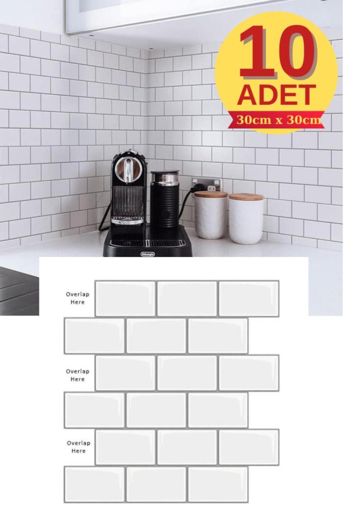 10 Pieces 30×30cm White Brick Epoxy 3D Adhesive Wall Cladding Panel Paper Kitchen Bathroom Living Room Office