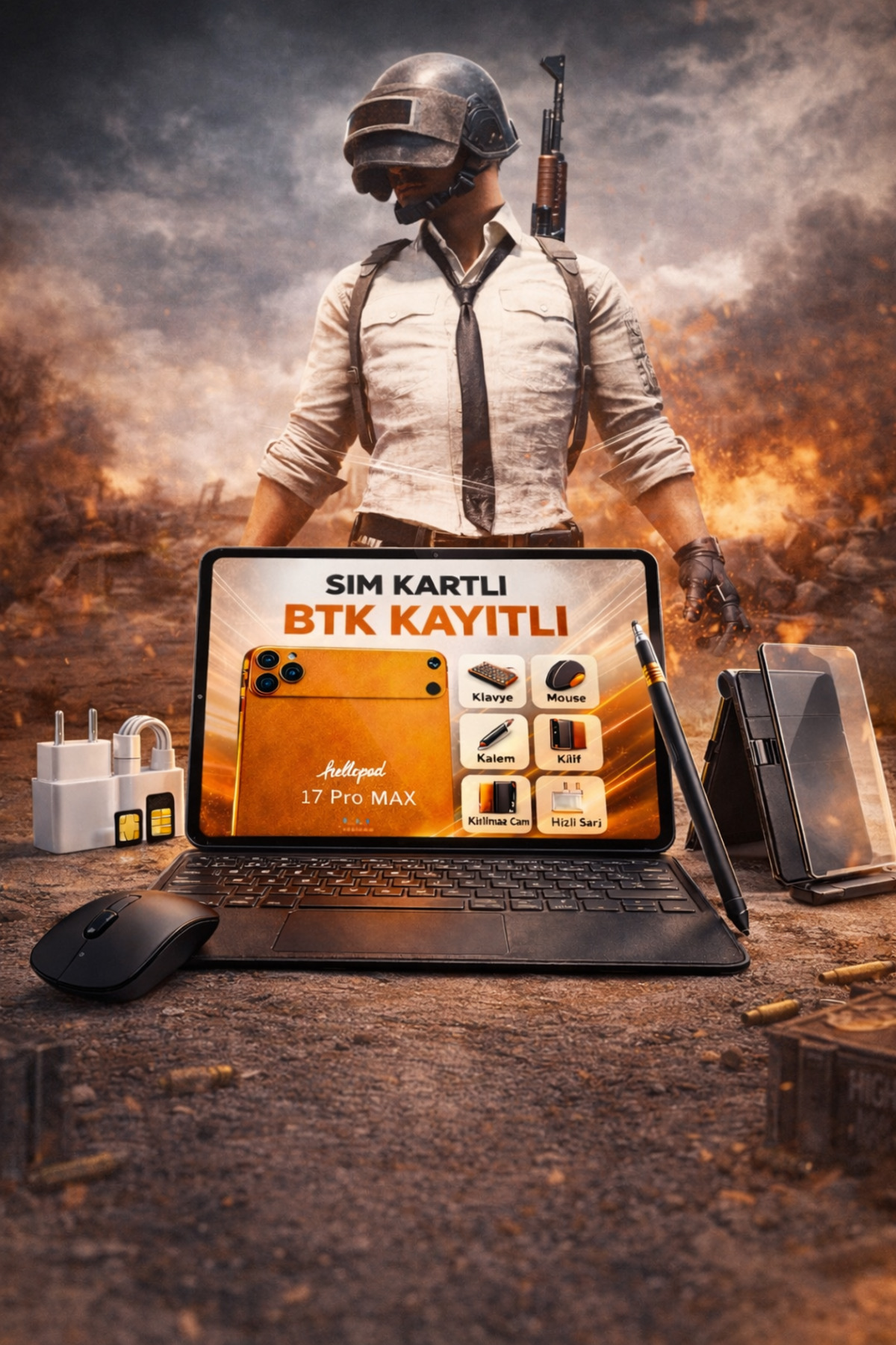 asf teknoloji 17 ProMax Turuncu Sim Kartlı BTK Kayıtlı Oyun ve Günlük Kullanıma Uygun Full Set Hediyeli Tablet
