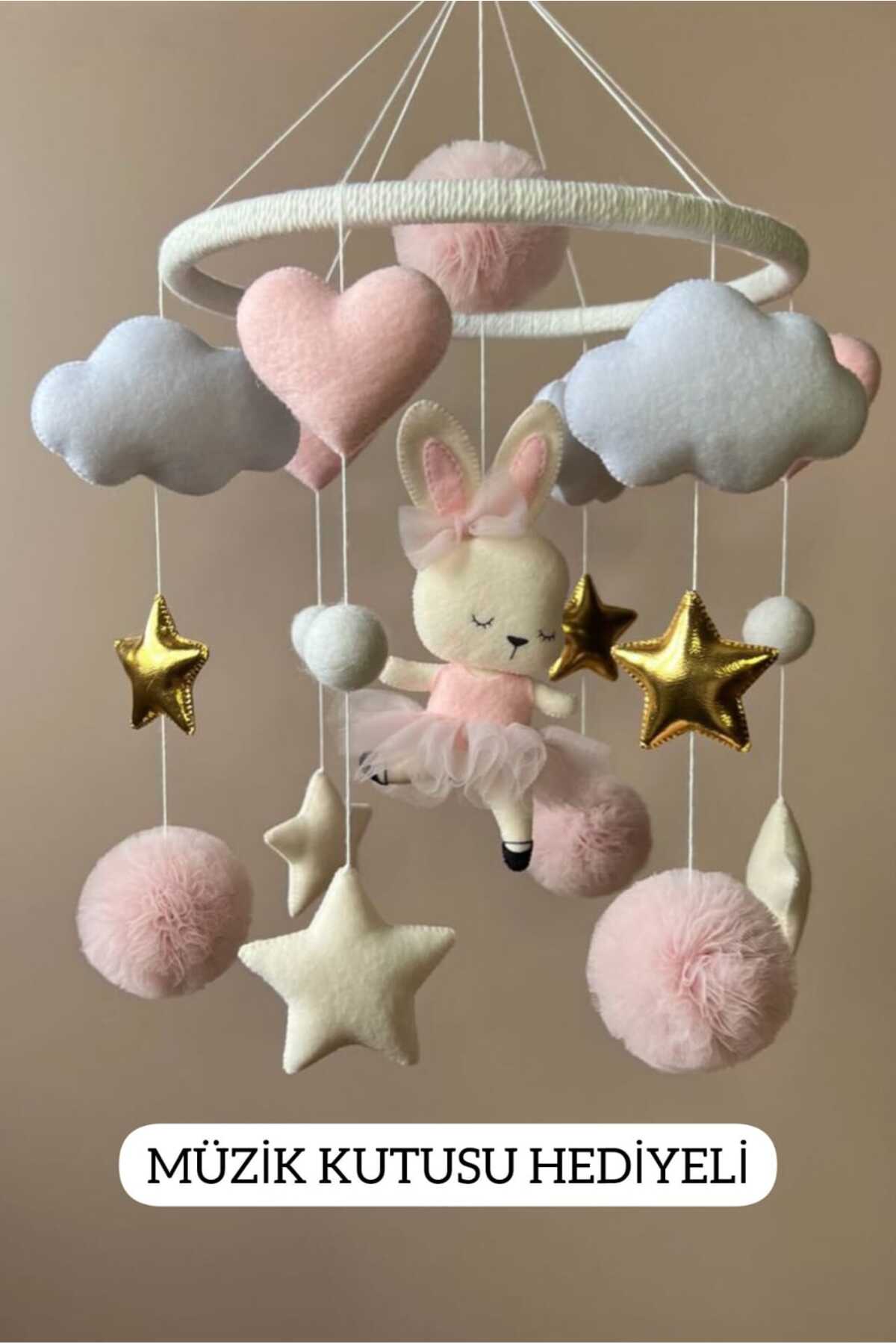 TREND METFİQ DECORATİON Müzik Kutulu Bebek Dönencesi - El Yapımı Keçe Beşik Üstü Oyuncak - Baby Shower Hediyesi fotoğrafı 3 (önizleme)