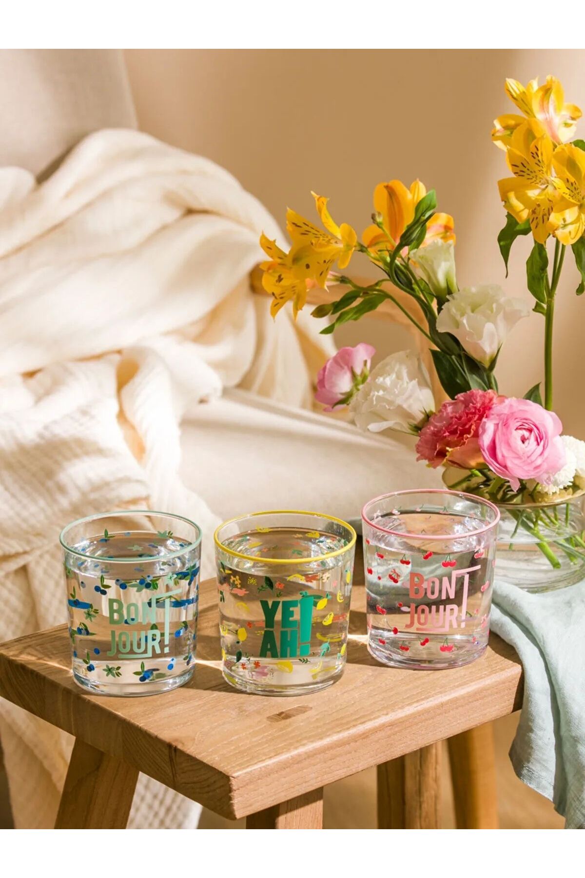 LC Waikiki Lcw Home Mixed Set of Printed Glass Cups 3-Piece 380 ml