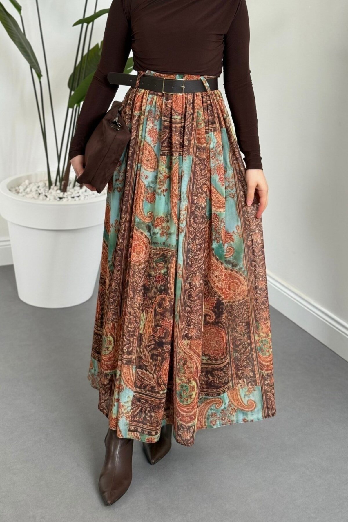 MERVEN AKYÜZ  Caroline Etnik Desen Etek Camel - Görsel 4