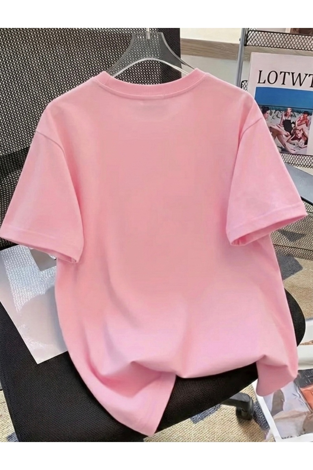 FUFLUNS  KELEBEK SAKURA ÇİÇEĞİ BASKILI UNISEX KADIN/ERKEK OVERSİZE BİSİKLET YAKA T-SHİRT - Görsel 2