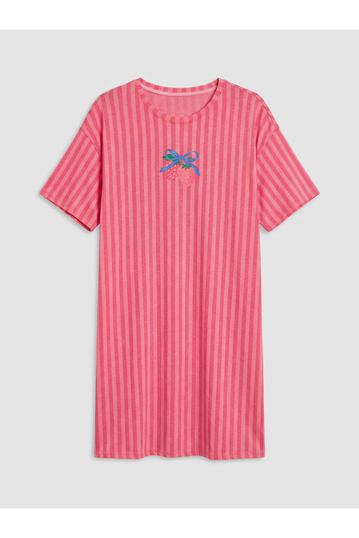 LC Waikiki GÜLİS GİYİM'DEN Pembe Bisiklet Yaka Çizgili Kadın Gecelik