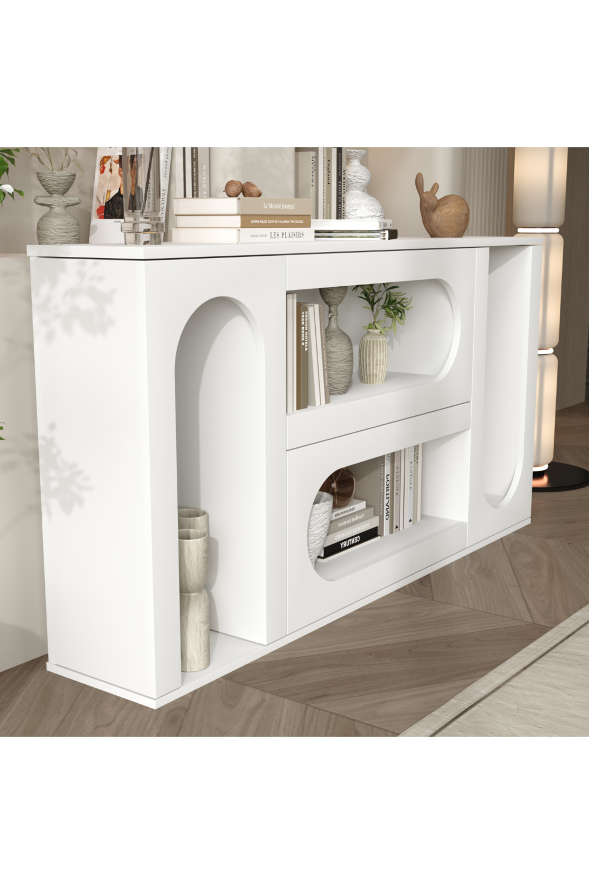 klubeconcept NOREL Kemerli Modern Konsol %100 MDF Dekoratif Raflı ve ...