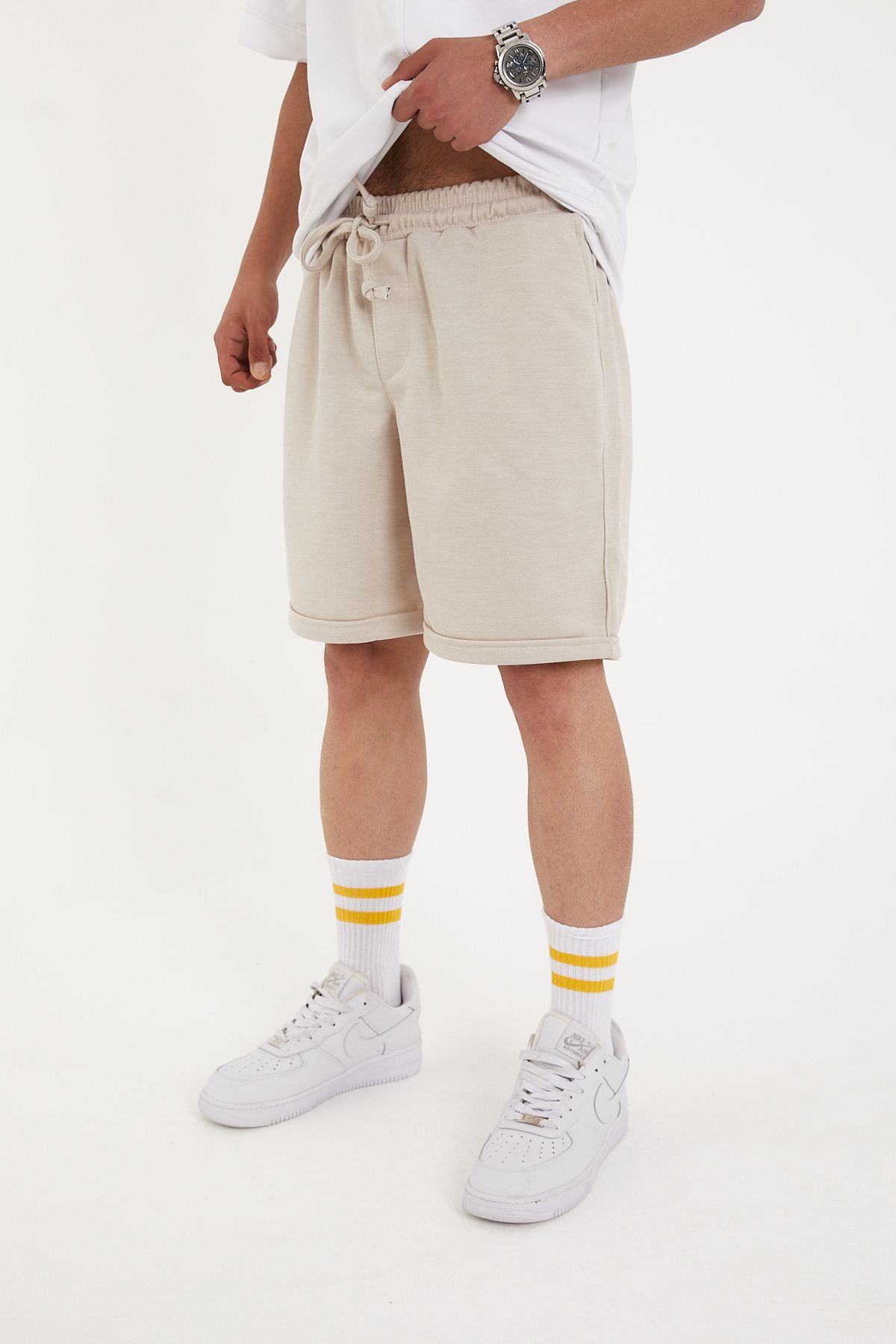 شورت برمودا اقتصادي للرجال مكون من قطعتين، قماش قم...