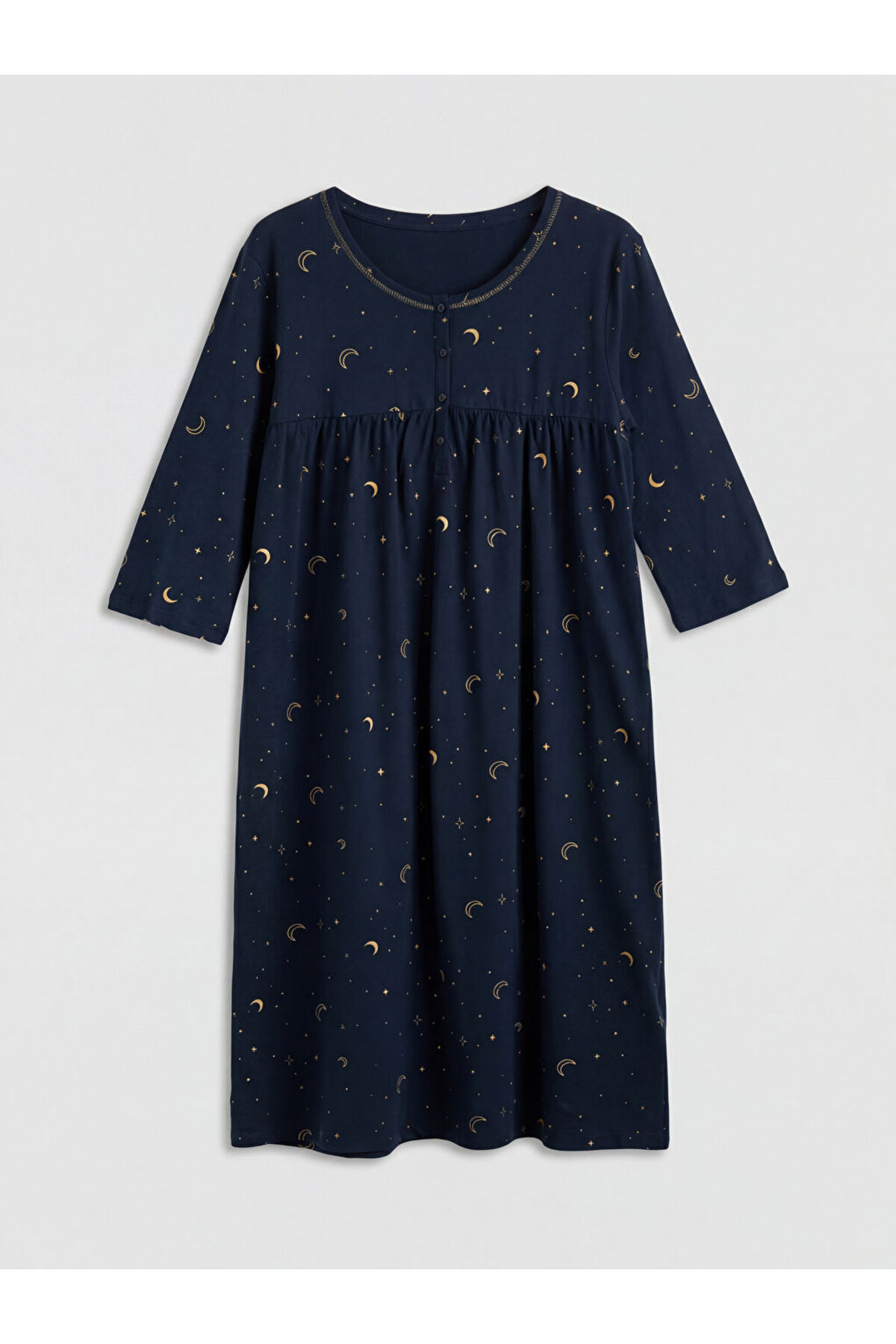 LC Waikiki GÜLİS GİYİM'DEN Lacivert Bisiklet Yaka Desenli Kadın Gecelik