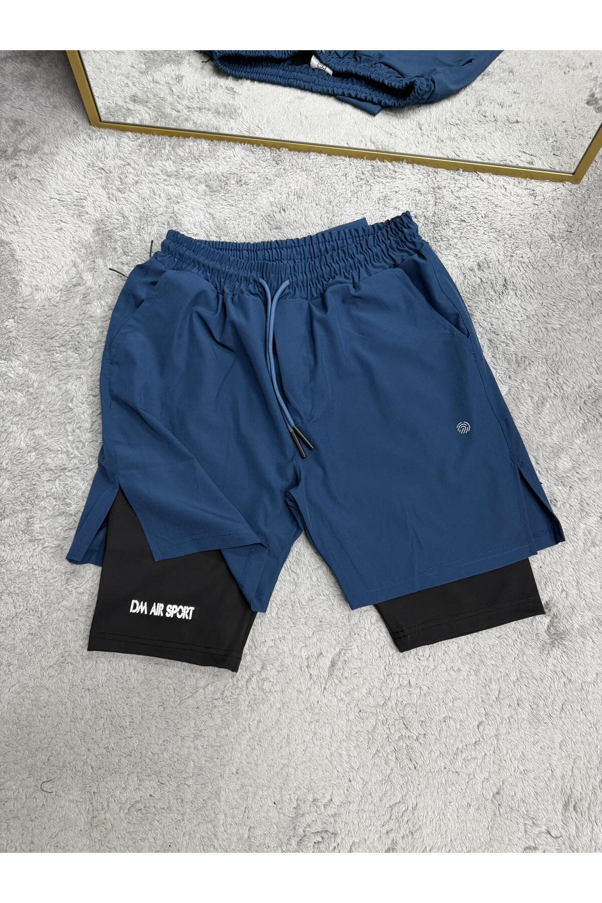 Demente  2 In 1 Şort telefon cep'li havluluk Gym Ve Fitness Astarlı Taytlı Şort - Görsel 3