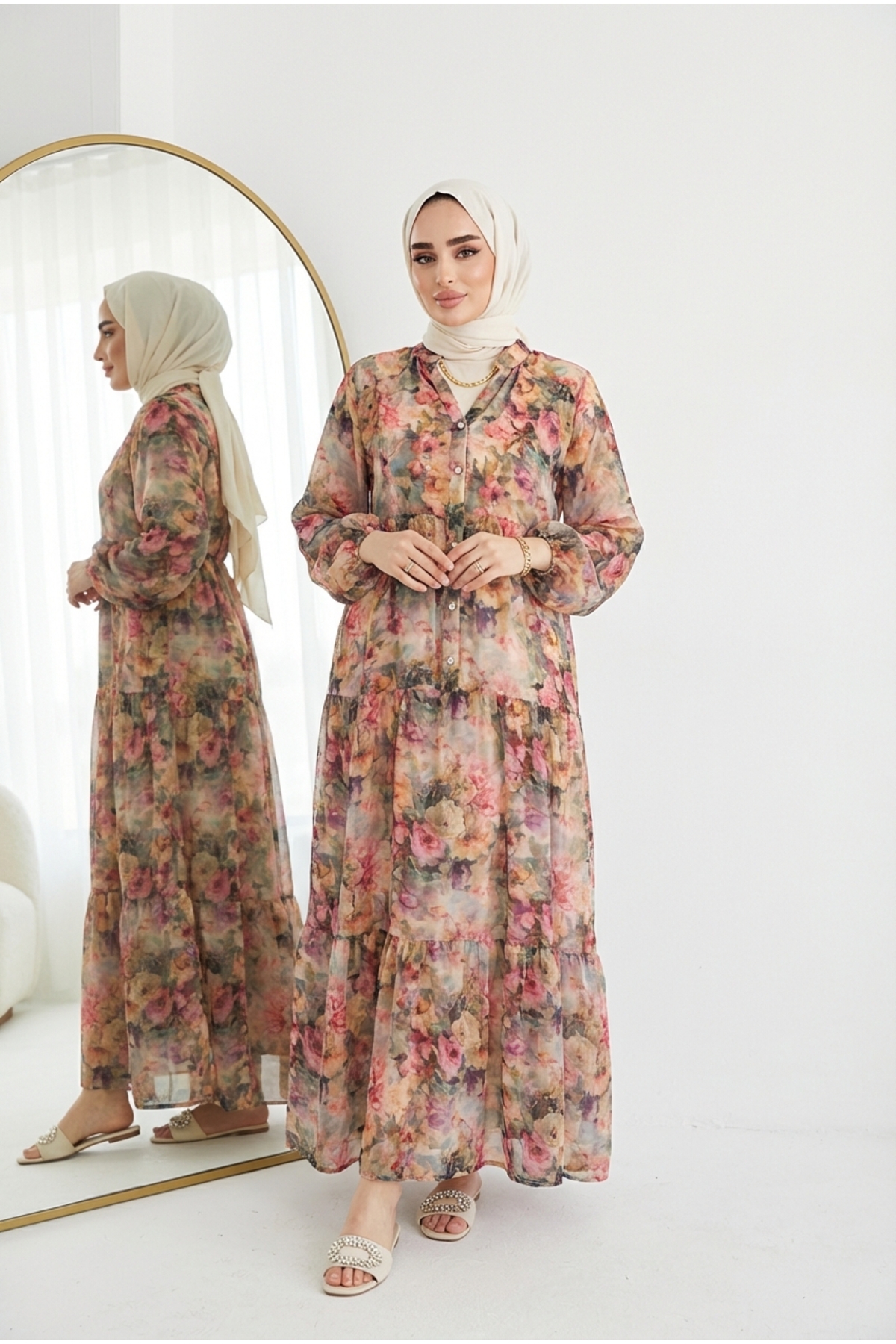 Kirazca Butik  Kadın Modal Kumaş Dökümlü Uzun Elbise - Görsel 2