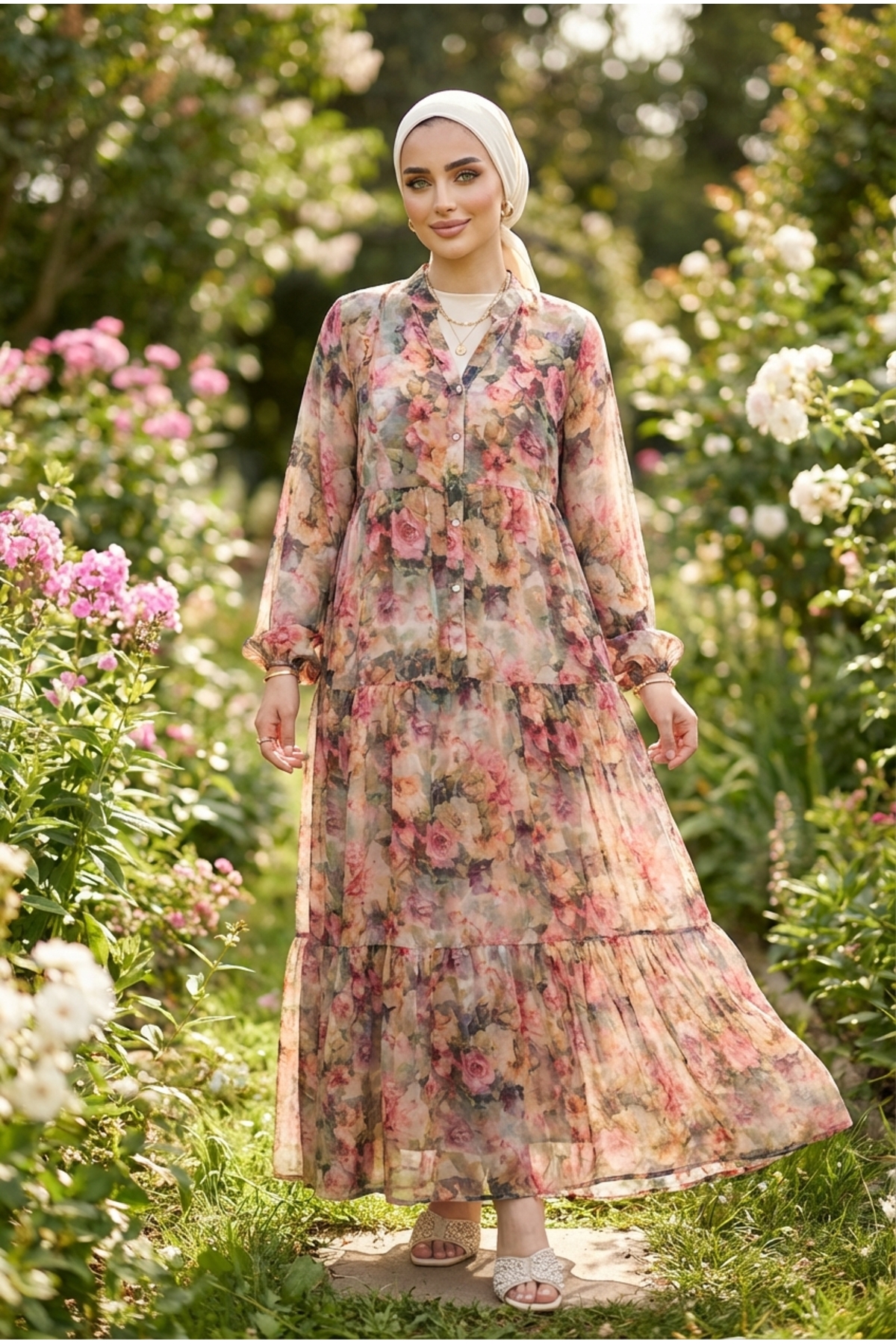 Kirazca Butik  Kadın Modal Kumaş Dökümlü Uzun Elbise - Görsel 5