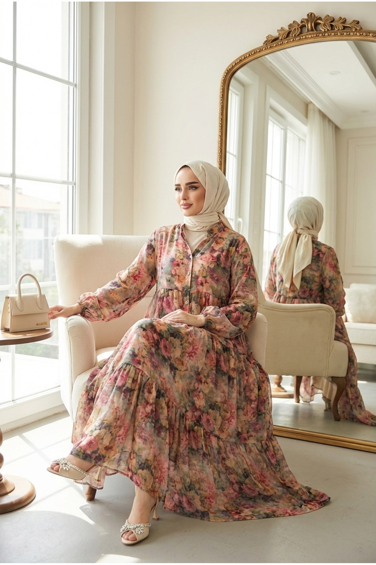 Kirazca Butik  Kadın Modal Kumaş Dökümlü Uzun Elbise - Görsel 3