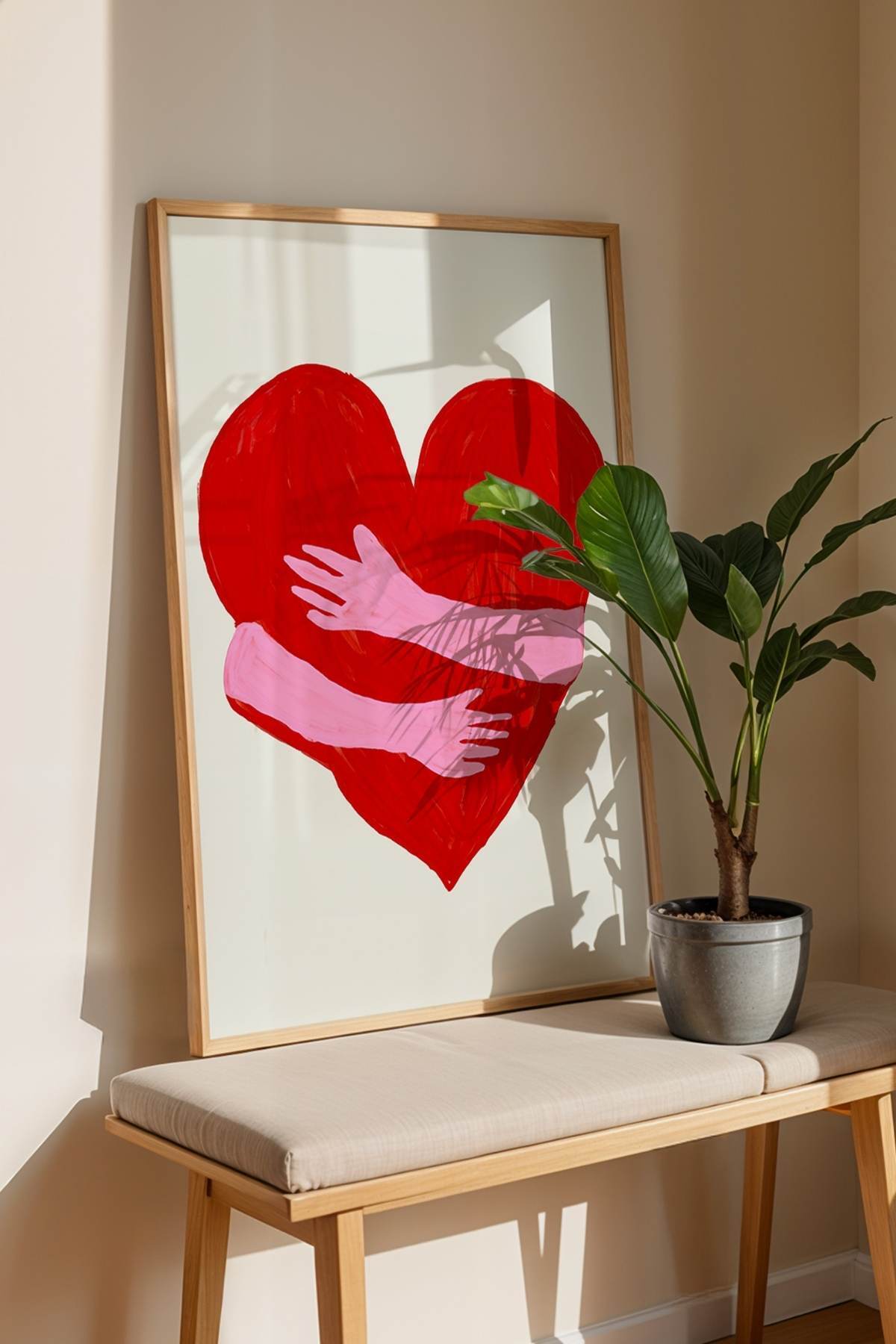 Aşk Posteri Kalp ve Sarılan Eller Romantik Duvar Dekoru Sevgiliye Hediye Çerçevesiz