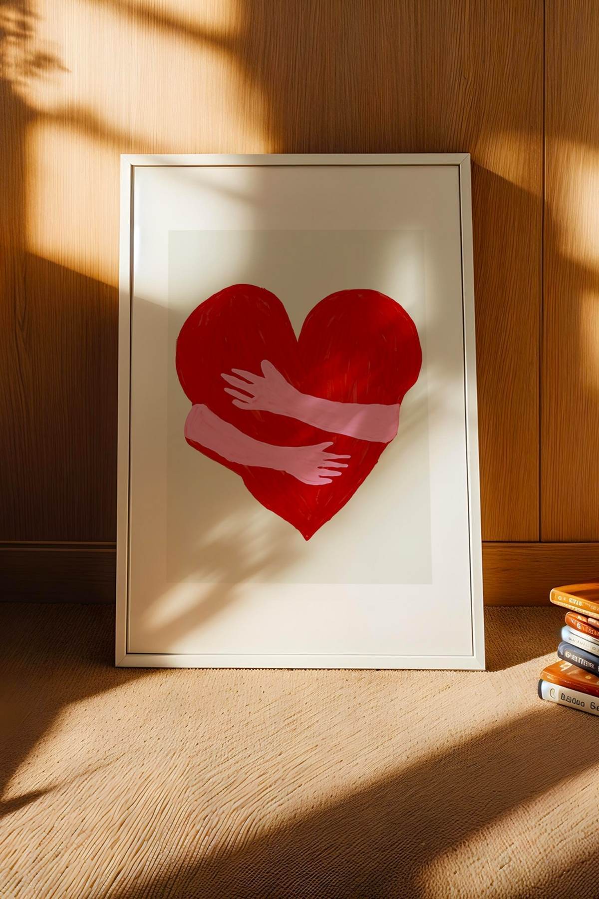 Aşk Posteri Kalp ve Sarılan Eller Romantik Duvar Dekoru Sevgiliye Hediye Çerçevesiz