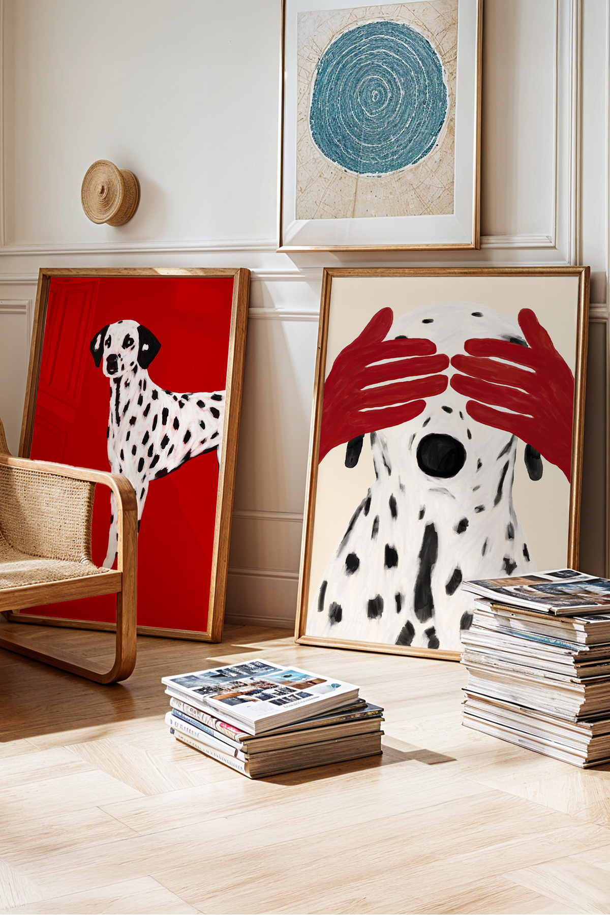 2’li Dalmaçyalı Köpek Tablo Poster Seti Modern Duvar Dekoru Çerçevesiz