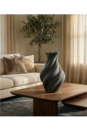 AMB TASARIM TARIM Doğal Ahşap Dokulu Dekoratif Heykel Vazo